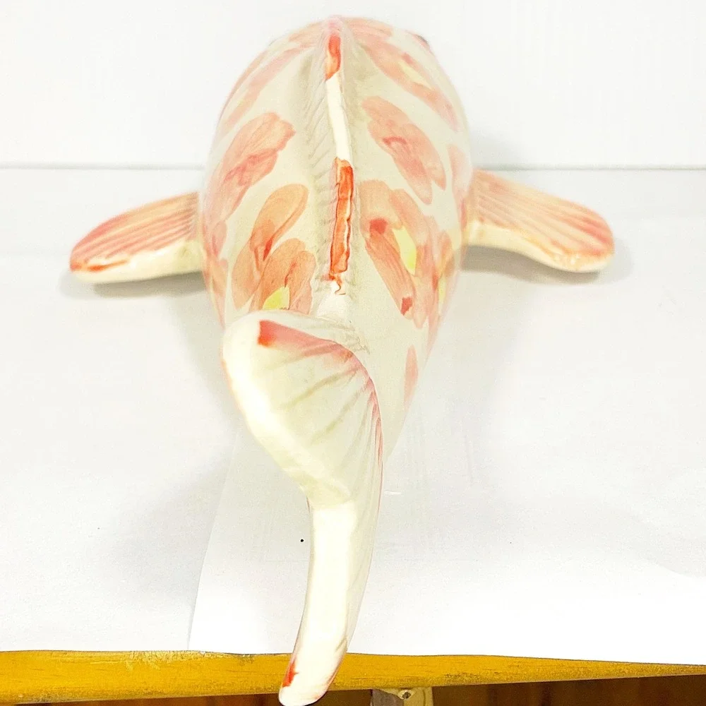 Vintage Koi FishCream Orange Ceramic Figure 12.5